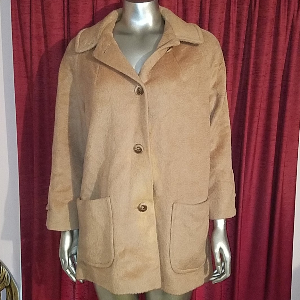 Forstmann A Stevens Fabric mohair wool coat heavy jacket fur vintage tan medium